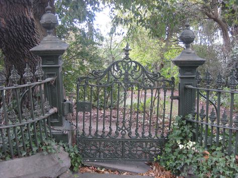 Victorian Cast Iron Fence | A Victorian Cast Iron Gate and Fence - Ballarat | This ... Victorian Fences And Gates, Victorian Landscaping, Rod Iron Fences, Wrought Iron Gate Designs, Victorian City, Cast Iron Gates, Fence And Gate, Wrought Iron Garden Gates, Cast Iron Fence