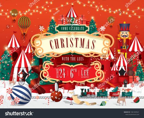 christmas carnival invitation card template vector\u002Fillustration #Ad , #Ad, #invitation#carnival#christmas#vectoru002Fillustration Circus Christmas, Christmas Invitation Card, Carnival Invitations, Carnival Christmas, Carnival Posters, Christmas Invitation, Christmas Carnival, Invitation Card Template, Christmas Ad