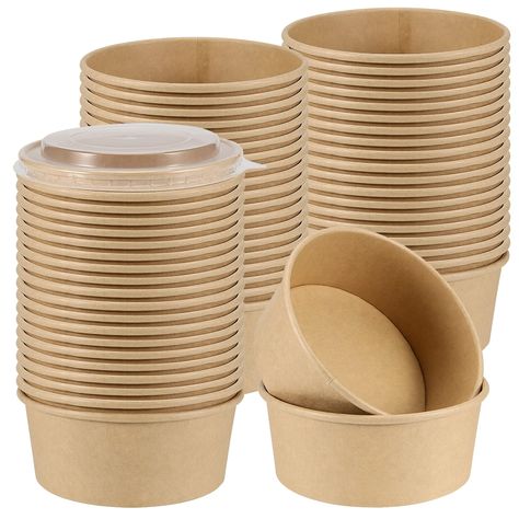 PRICES MAY VARY. DURABLE MATERIAL - These disposable soup bowls are made of food-grade kraft paper, which is odorless and environmentally friendly. The flat paper bowls feature a curled edge design that will not scratch your hands. They are strong and durable. WELL-SEALED PLASTIC LIDS - You can receive a total of 60 paper food containers with lids, with a top diameter of 5.9 inches, a bottom diameter of 5 inches, and a height of 2.36 inches. Each can hold 25 ounces, which is enough for your home Parking Plan, Disposable Food Containers, Go Food, Disposable Bowls, Dessert Ice Cream, Plastic Party Plates, Kraft Paper Packaging, Salad Container, Cake Decorating Set