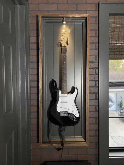 Guitar Display Case - Sawdust 2 Stitches Guitar Display Ideas, Guitar Display Wall, Guitar Display Case, Man Decor, Guitar Studio, Whiskey Room, Guitar Display, Holland House, Guitar Room