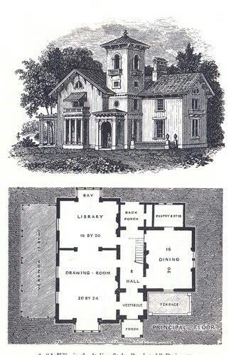 Andrew Jackson Downing, Italianate, Italian Villa Gothic Floor Plans, Italian Villa Floor Plans, Cape House Plans, Old House Floor Plans, Vintage Floor Plans, Simple Floor Plans, Narrow Lot House, Narrow Lot House Plans, Minecraft House Plans