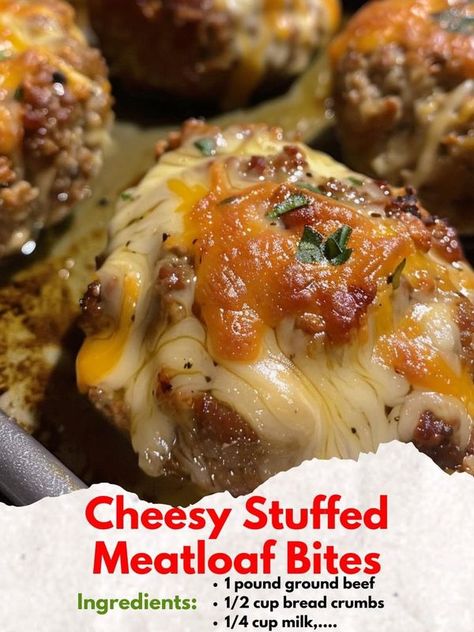 grandma's favorite recipes | Cheesy Stuffed Meatloaf Bites | Facebook Ground Beef Recipes Meatloaf, Cheesey Meatloaf, Meatloaf Bites, Ground Beef Cream Cheese, Recipes Meatloaf, Cheesy Meatloaf, Easy Dinner Recipes For Family, Cheese Stuffed Meatloaf, Stuffed Meatloaf