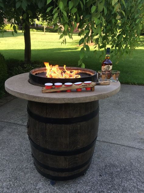 Whiskey Barrel Propane Fire Pit Diy, Diy Barrel Fire Pit, Bourbon Barrel Projects, Whiskey Barrels Ideas, Diy Propane Fire Pit, Wine Barrel Fire Pit, Make A Fire Pit, Barrel Fire Pit, Barrels Diy