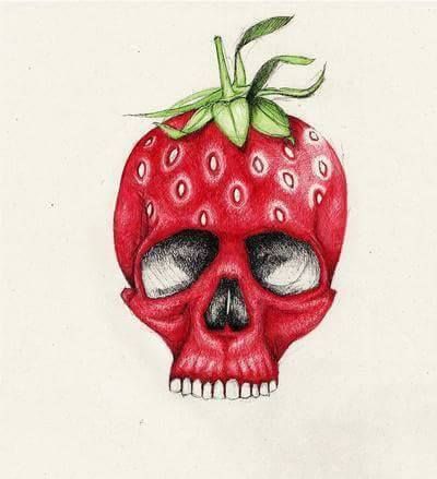 strawberry skull https://www.facebook.com/groups/skullobsession/ Strawberry Skull, Skull Pictures, Sugar Skull Art, Skull Artwork, 1 Tattoo, Affordable Art Prints, A Skull, Paint Marker, Skull And Bones