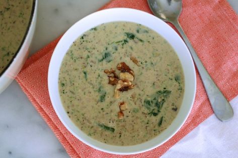 Mushroom, Spinach, and Walnut Soup – bread and wonderment Walnut Soup, Mushroom Spinach, Lent Recipes, Spinach Soup, Soup And Stew, Heck Yeah, Soup Season, Spinach Stuffed Mushrooms, The Soup