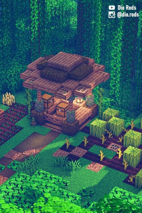 Minecraft Starter Simple Farm in the Jungle. Food Stand/Storage! Minecraft Jungle Farm Ideas, Starter Jungle House Minecraft, Minecraft Jungle Builds Easy, Jungle Ideas Minecraft, Minecraft Jungle Statue, Jungle Bases Minecraft, Minecraft Jungle House Easy, Jungle Build Minecraft, Jungle Minecraft Ideas