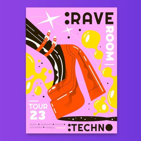 Techno Music Poster, Rave Poster Design, Techno Graphic Design, Rave Room, Techno Poster, Techno Logo, Music Poster Template, Rave Poster, Rave Art