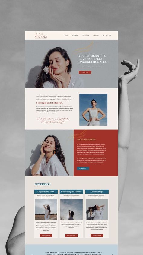 Showit website for Coach, therapist, hypnotherapist, life coach, artist, creative. Beauty Post Ideas, Beautiful Website Design, Luxury Website, Wix Website Design, Website Color Palette, Coach Website, Professional Website Design, Ux Design Inspiration, Website Design Layout