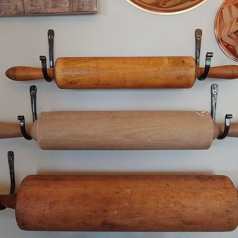 Farmhouse Coat Hooks, Rolling Pin Display, Farmhouse Rolling Pins, Hook Board, Rolling Pin Holder, Rustic Coat Hooks, Wrought Iron Hooks, Metal Wall Hooks, Iron Anniversary Gifts