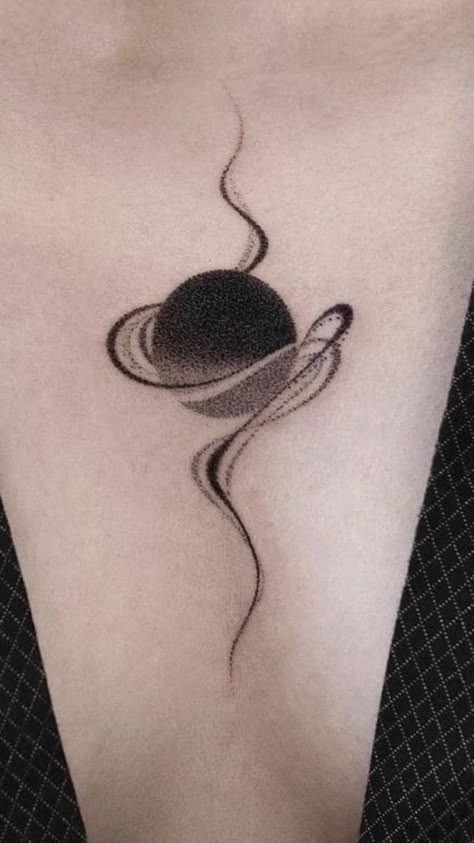 Gradient Tattoo Black, Eclipse Tattoo Ideas, Eclipse Tattoo Design, Saturn Tattoo Ideas, Astronomy Tattoos, Dotwork Tattoo Design, Black Hole Tattoo, Eclipse Tattoo, Tattoos Dotwork