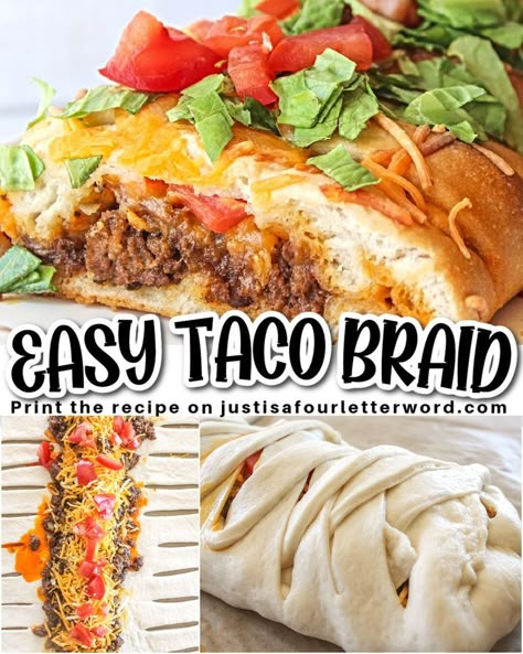 For an easy-to-make dinner recipe that's sure to be a winner, try making a taco braid with pizza crust. This delicious twist on traditional tacos is perfect as a main dish or as an appetizer. Simply roll out pizza dough into a rectangle and fill it with your favorite taco filling. Braid the dough over the filling to create a beautiful and tasty taco braid. Head over to the blog for the full recipe, and share this simple Taco Braid recipe with your family and friends. Taco Braid Recipe, Crescent Dough Sheet Recipes, Taco Braid, Traditional Tacos, Baked Tacos Recipe, Taco Filling, Pillsbury Crescent, Meat Lovers Pizza, Taco Fillings