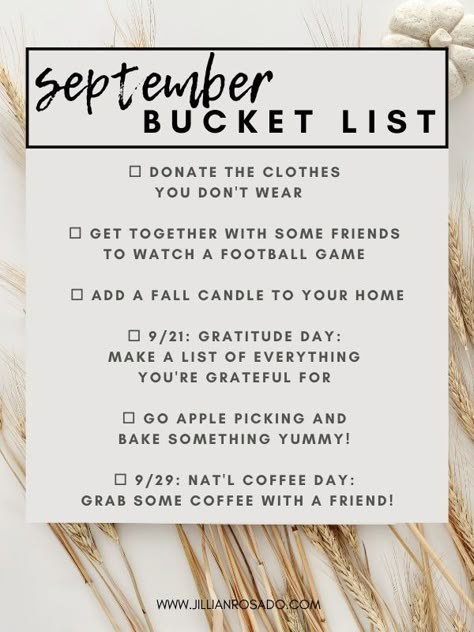 September Bucket List, Monthly Celebration, September Activities, Gratitude Day, September Challenge, 365 Day Challenge, Monthly Activities, Happy September, Fall Mood Board