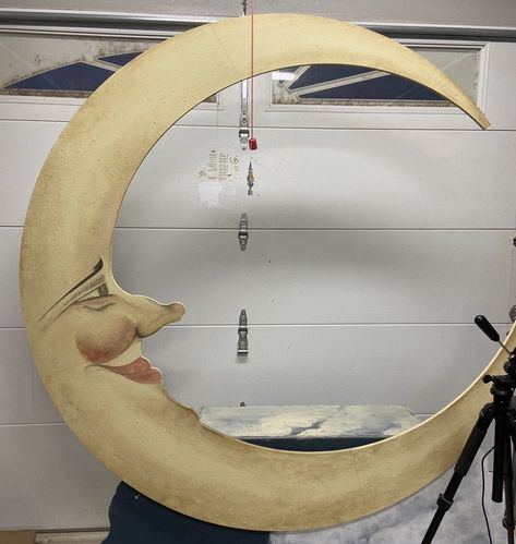 Crescent Moon Wall Hanging, Diy Crescent Moon Decor, Giant Moon Prop, Moon Cutout Backdrop, Celestial Bedroom Decor Diy, Moon Headboard, Crescent Moon Backdrop, Paper Mache Moon, Moon Baby Shower Theme