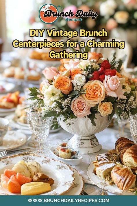 Wow your guests with these DIY vintage brunch centerpieces! Perfect for adding charm to your table. What’s your favorite DIY brunch decor? #VintageBrunch #DIYDecor #BrunchCenterpieces Brunch Centerpieces, Bridal Brunch Decorations, Vintage Brunch, Bridal Shower Brunch Decorations, Farewell Brunch, Brunch Decorations, Diy Brunch, Brunch Inspiration, Brunch Decor