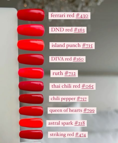 Dnd Red Gel Polish, Dnd Nail Colors, Dnd Colors, Dnd Nails, Dnd Gel Nail Polish, Bright Red Nails, Red Gel Nails, Mani Pedi Ideas, Gel Nail Polish Colors