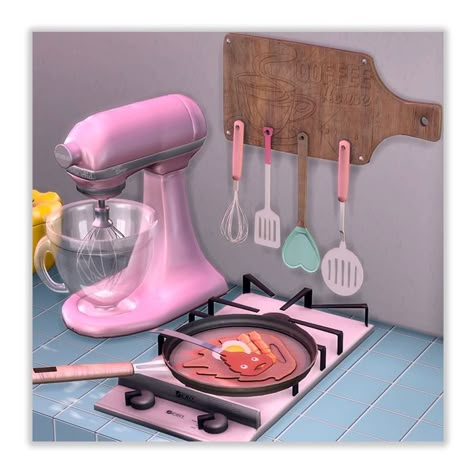 Kitchenware Set sims 4 Hydrangea - Gamingwithprincess The Sims 4 Cc Pink Kitchen, Sims 4 Cc Y2k Kitchen, Sims 4 Pink Kitchen Cc, Sims 4 Pink Cc, Ts4 Kitchen, Girly Kitchen Decor, Sims Decor, Sims Furniture, Snow Cone Machine