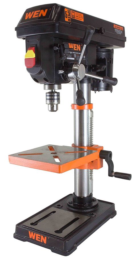 The five speed adjustments up to 3,100 of WEN 4210 Drill Press makes it a very powerful and versatile machine for both metal and woodworkers. Table Saw Reviews, Miter Saw Reviews, Cordless Drill Reviews, Work Shop Ideas, Woodshop Ideas, Mechanical Tools, Drill Press Table, Speed Drills, Basic Woodworking