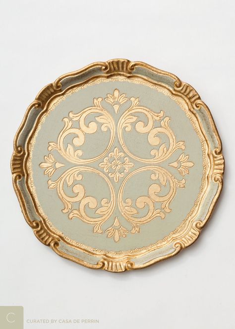 Florentine | Sage & Gold Chinoiserie Furniture, Fine Dinnerware, Modern Tableware, Wedding Tablescape, Champagne Party, Luxury Tableware, Vintage Trays, Charger Plate, Hosting Guests