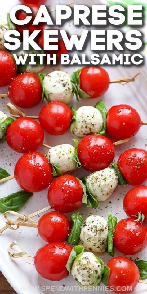 Penny Meals, Tomato Mozzarella Skewers, Marinated Mozzarella Balls, Easy Skewers, Mozzarella Appetizers, Tomato Skewers, Spinach Dip Easy, Caprese Appetizer, Marinated Mozzarella