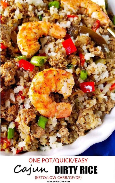 Cajun Dirty Rice Recipe (Keto/LowCarb) - Easy and Delish Cauliflower Rice Ground Beef, Chicken And Dirty Rice Recipe, Cajun Dirty Rice Recipe, Beef And Shrimp, Cajun Dirty Rice, Dirty Rice Recipe, Cajun Rice, Ground Beef Rice, Homemade Chicken And Dumplings