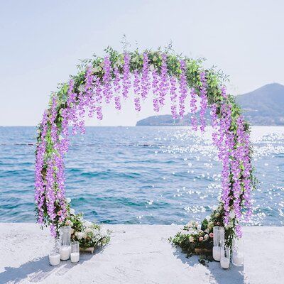 1.【Wisteria Hanging Flowers】:12 x Wisteria garland for backdrop, milk white petal, yellowish pistil.Size:Each vine approx 45 inch/3.67 feet long, per wisteria with 3 branches. Total length approx 44 FT.Natural-looking wedding flowers, Full and soft petals,vivid realistic and lifelike,looked more natural and beautiful Wisteria Wedding Colors, Engagement Decorations Indian, Wisteria Garland, Artificial Flower Garland, Wedding Walkway, Wisteria Wedding, Bouquet Party, Wisteria Flower, Arch Ideas