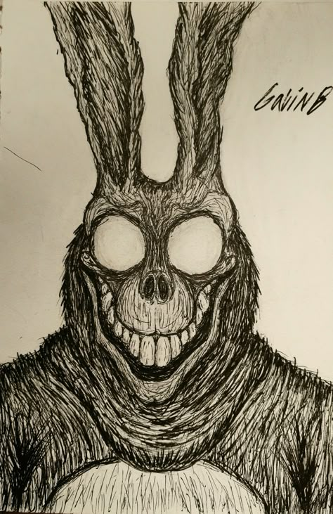 Frank the Bunny from Donnie Darko, one of my favorite films Donnie Darko Bunny, Donnie Darko Rabbit, Frank The Bunny, Comic Book Template, Weird Drawings, Rabbit Drawing, Bunny Drawing, Donnie Darko, Haunted Houses