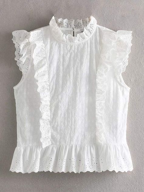 Shein Eyelet Embroidery Frill Trim Blouse Linen Style Fashion, Breastfeeding Dress, Kids Blouse Designs, Kids Blouse, Eyelet Embroidery, Fashion Tops Blouse, Kids Frocks, Baby Frocks Designs, Trendy Fashion Tops