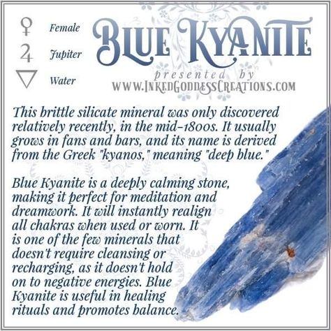 From Inked Goddess Creations Kyanite Properties, Speaking In Public, Team Leadership, Kyanite Crystal, Silicate Minerals, Crystals Healing Properties, Spiritual Crystals, Crystal Therapy, Improve Focus