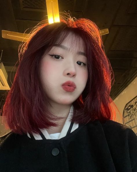 Short Red Hair Bangs, Red Hair Bob, Red Hair Korean, Medium Red Hair, Red Bob Hair, Red Hair With Bangs, Cosplay Style, Cherry Red Hair, Short Red Hair