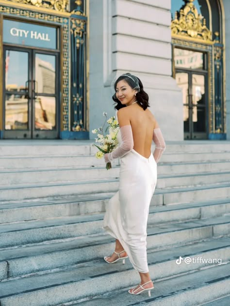 City Hall Wedding Dress Civil Ceremony, Casual Wedding Dress Courthouse, Courthouse Wedding Dress Civil Ceremony, City Hall Wedding Outfit, Wedding Dresses Courthouse, Civil Wedding Dresses Courts, Civil Ceremony Dress, City Wedding Dress, City Hall Wedding Dress