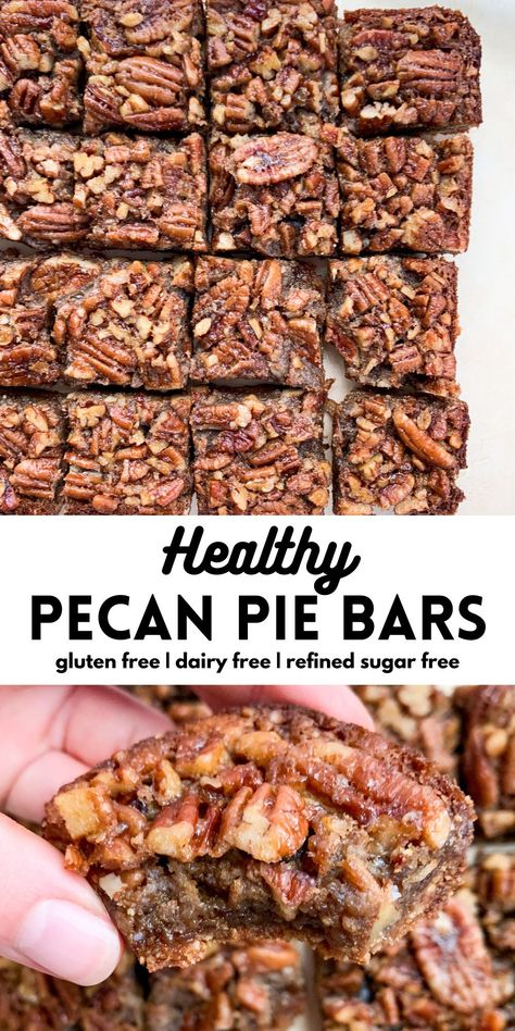 Healthy Pecan Pie Bars, Healthy Pecan Pie, Easy Bars, Gluten Free Pecan, Almond Flour Crust, Pecan Pie Bars, Pie Bars, Pecan Recipes, Holiday Dessert