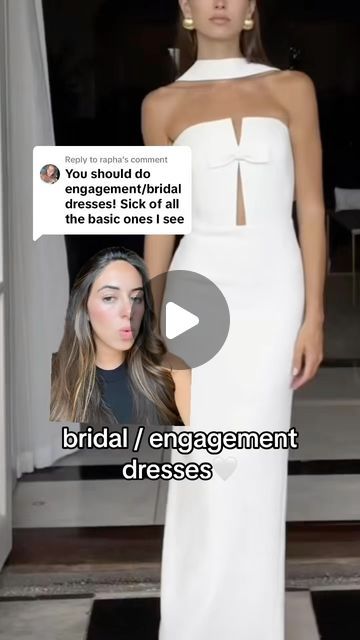 @blakeevinn on Instagram: "non basic but still sophiaticated bridal / engarment dresses🤍 

🔗shopmy -> shelves -> bridal shop

 #weddingdresses #bride #bridaltiktok #gown #bridallook #bridalwear #receptionlook #bridesmaid #wedding #weddingseason #bridaldress #weddingdress #greenscreen" Basic Wedding Dresses, Zodiac Wedding, Basic Wedding, Reception Look, Engagement Dresses, Bridesmaid Wedding, Bridal Shop, Bridal Looks, Bridal Wear