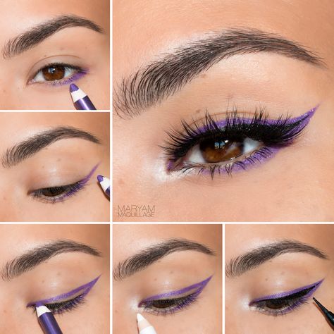 Makeup Guru @maryamnyc uses Drama-Liqui to create this wonderful summer cat eye look. Eyeliner Cat, Maroon Eyeshadow, Brown Eyes Pop, Tutorial Eyeliner, Purple Eyeliner, Mekap Mata, Purple Eye Makeup, Brown Eyeliner, Smink Inspiration