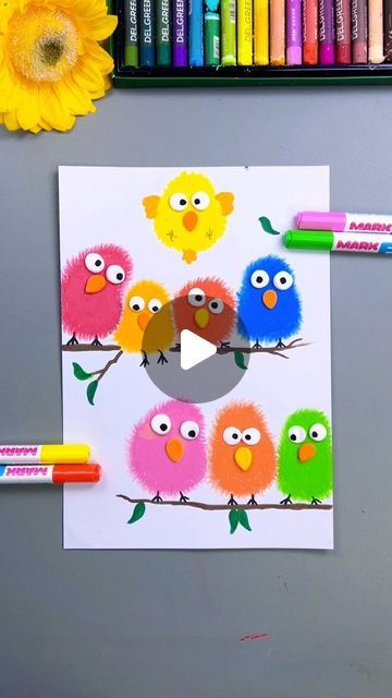 Jungle Birds Drawing, Colouring Activity For Kids, Kindergarten Drawing Ideas, Simple Watercolor Birthday Card, Birds Drawing Easy For Kids, Painting Ideas Easy Simple For Kids, How To Draw A Bird, Best Drawing For Kids, Simple Drawings For Kids