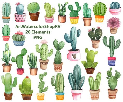 Watercolour Cactus Easy, Cactus In Pot Drawing, Saguaro Cactus Watercolor Painting, Cactus Desert Watercolor Painting, Watercolor Cacti And Succulents, Cactus Clipart, Making Wedding Invitations, Blog Banner, Bird Clipart