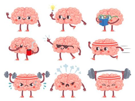 Brain characters. happy brains in differ... | Premium Vector #Freepik #vector #school #education #sports #character Character Development Illustration, Brain Character, Cartoon Brain, Brain Icon, Double Doodle, Brain Illustration, Apple Illustration, Baseball Mascots, Different Poses