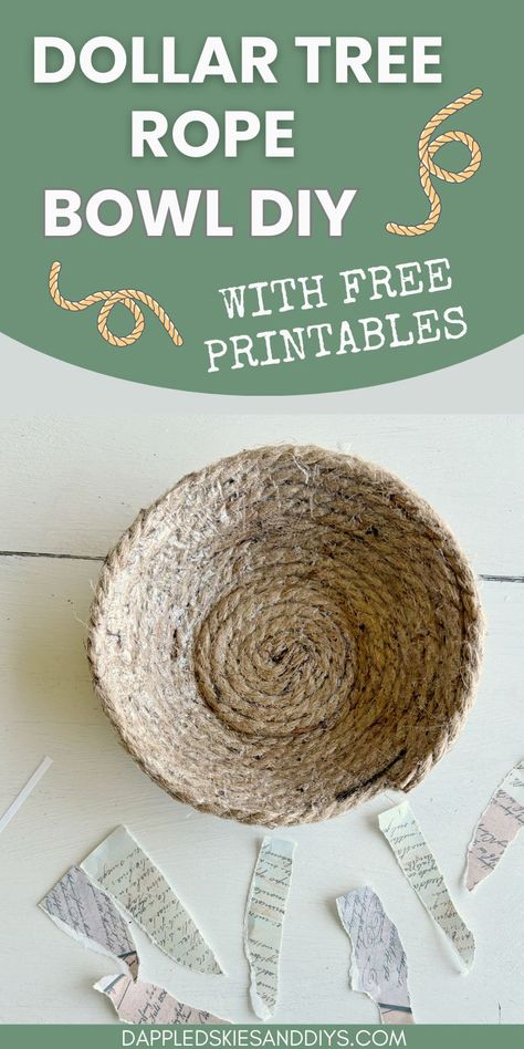 How to create this easy DIY jute rope bowl made with Dollar Tree supplies. Two decor ideas for this natural rope bowl are also included! Dollar Store Bowls DIY Crafts Rope Bowls Diy How To Make No Sew, Diy With Jute Rope, Rope Bowls Ideas Diy, Rope Bowls Diy How To Make, Jute Twine Crafts Diy, Rope Baskets Diy Tutorials, Rope Bowls Ideas, Diy Jute Basket, Jute Rope Crafts