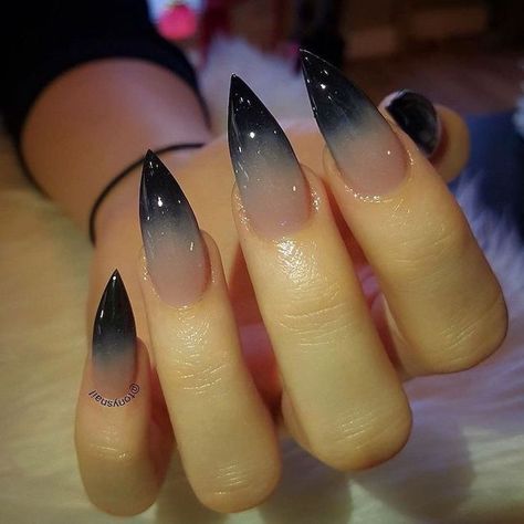 long-stiletto-nails-ombre-acrylic-nails-nude-to-grey-and-black-gradient-nail-polsih Ongles Goth, Acrylic Nails Natural, Nail Art Halloween, Unghie Nail Art, Long Stiletto Nails, Witchy Nails, Stiletto Nail Art, Goth Nails, Stiletto Nails Designs