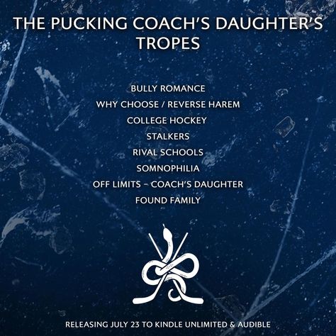 🏒🔥TROPE REVEAL🔥🏒 It's time to reveal the tropes for The Pucking Coach's Daughter by @authorsmassery! Make sure you preorder this why choose hockey romance today! Preorder & Join the Events: https://geni.us/tpcdevents 🏒Bully Romance 🔥Why Choose 🏒College Hockey 🔥Stalkers 🏒Somnophilia 🔥Off Limits 🏒Found Family 🔥Rival Schools #TropeReveal #ThePuckingCoachsDaughter #SMassery #WhyChoose #CollegeHockeyRomance #BullyRomance #Stalkers #OffLimits #FoundFamily #Somnophilia #RivalSchools #Chao... Rival Schools, Bully Romance, Hockey Romance, College Hockey, Found Family, Kindle Unlimited, Book Nerd, Pre Order, Hockey