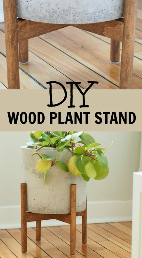 West Elm Plant Stand, Plant Stand Diy, Mid Century Plant Stand, Diy Keramik, Diy Concrete Planters, Modern Plant Stand, Wooden Plant Stands, Dekor Diy, Wood Plant Stand