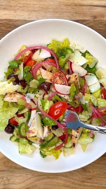 Salad Romaine Lettuce, Salad Romaine, Pickled Red Onion, Chicken Salt, All For Me, Pecorino Romano Cheese, Herb Salad, White Balsamic Vinegar, Grilled Chicken Salad