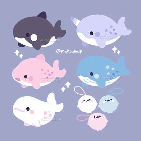 Sea Animals Cute, Sea Creatures Art, Arte Van Gogh, Cute Kawaii Animals, Cute Whales, Shared Bedroom, Cute Animal Drawings Kawaii, Animals Cute, Cute Doodles Drawings