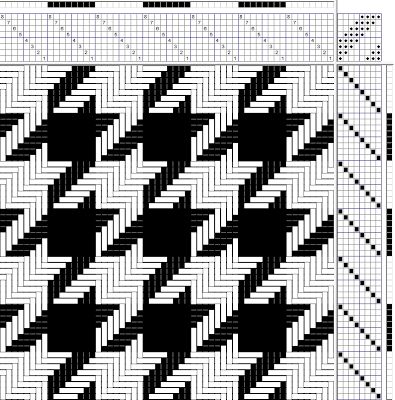 Weave-Away: Free Pattern: How to make a Polyester Houndstooth Scarf Houndstooth Weaving Pattern, 8 Harness Weaving Patterns, Weaving Patterns Loom, Weaving Scarfs, Weaving Patterns Design, Weaving Book, Houndstooth Scarf, Houndstooth Fabric, Weaving Tutorial