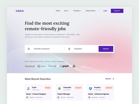 Jobsek - Job Finder Website by Dwiky Setiawan on Dribbble Job Portal Website, Corporate Website Design, Engineers Day, Job Website, Directory Design, Letter Find, Corporate Website, Web Design And Development, Job Portal