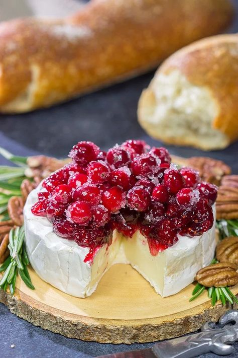 Brie with Cranberry Sauce | Easy but impressive appetizer! Thai Peanut Wraps, Chocolate Swiss Cake, Brie Cranberry Appetizer, Cranberry Sauce Easy, Brie Sauce, Brie With Cranberry Sauce, Swiss Cake Roll, Brie Cheese Recipes, Swiss Cake