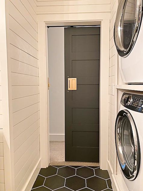 Get inspiration for your small bathroom here with our finished modern farmhouse bathroom for our kids. Tons of small bathroom ideas here! Walk Through Laundry Room To Bathroom, Laundry Room With Full Bathroom, Basement Bathroom Laundry Combo Layout, Small Laundry Room Built In Cabinets, Laundry Closet Bathroom Combo, Small Half Bathroom And Laundry Room Combo, Bathroom Stackable Laundry Combo, Laundry In Half Bath, Small Laundry Room Powder Room Combo