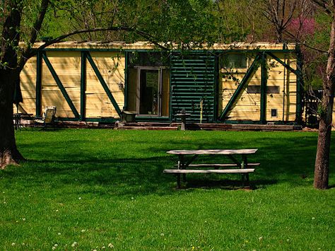 Boxcar house (made out of an old train boxcar, just like the book!) Boxcar House, Garden Railway, Arch Architecture, Books For Moms, Old Train, Shipping Container House, Shipping Container Homes, Steam Trains, Box Car