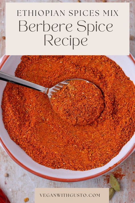 Berbere spice recipe is a versatile Ethiopian spices mix of fiery, aromatic, and vibrant whole and ground spices that add warmth and flavor to stews, veggies, lentils, and more. This versatile all-purpose blend is perect for making Ethiopian-inspired recipes like Misir wot (Ethiopian lentil stew). Get the recipe and complete instructions. Berber Spice Recipe, Berbere Spice Recipes, Ethiopian Spices, Ethiopian Lentils, Berbere Spice, Spice Blends Recipes, Homemade Spice Blends, Fodmap Friendly, Ethiopian Food