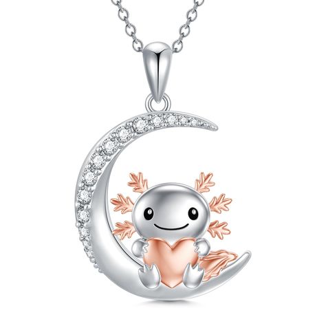 PRICES MAY VARY. 【Inspiration of Axolotl Necklace】Axolotl has tenacious vitality, which symbolizes the strength and rebirth of life. Wearing this cute axolotl crescent moon necklace with your beautiful outfit will make you more charming and bring you strength. 【Specification】：Axolotl pendant size: 18.2*23.8mm(0.72in*0.94inch), with an adjustable 18+2 inch sterling silver cable chain. Axolotl Necklace is well packaged in a jewelry box with a silver polishing cloth, perfect for any present giving Axolotl Jewelry, Axolotl Necklace, Axolotl Gifts, January Birthstone Necklace, Ultrasonic Jewelry Cleaner, Cute Axolotl, Ocean Jewelry, Sterling Pendant, Rose Gold Heart