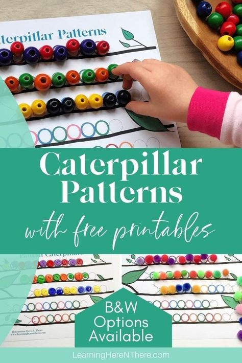 Toddlers, preschoolers and other young children can work on color matching, patterning and fine motor skills with this free caterpillar printable. Caterpillar Patterns Preschool, Caterpillar Patterns, Patterns For Preschool, Perceptual Activities, Visual Perceptual Activities, Tactile Activities, Creative Math, Handwriting Activities, Fine Motor Activities For Kids